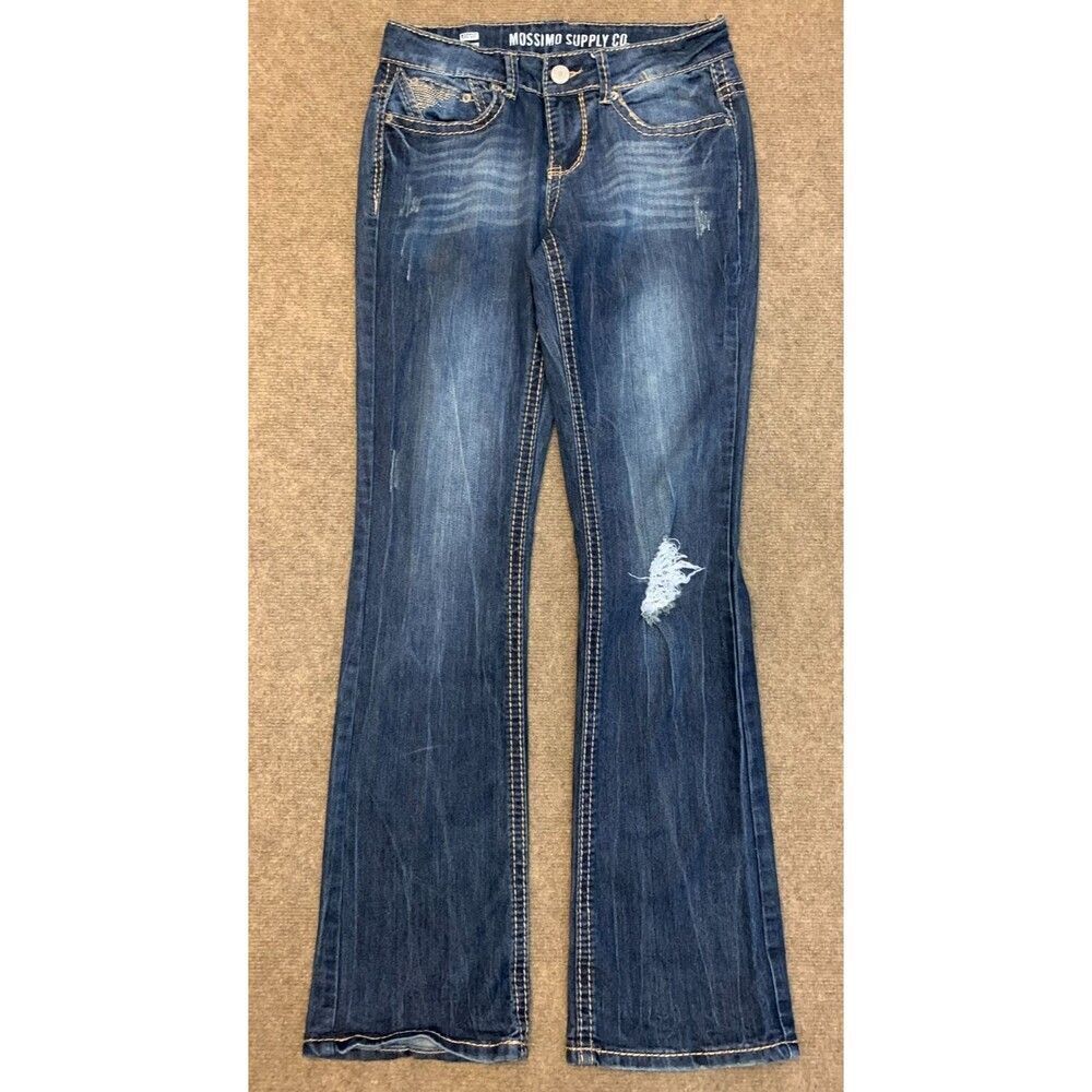 Mossimo Jeans Womens 6/7 Low Rise Bootcut Thick Stitch Distressed Y2K Flap Denim